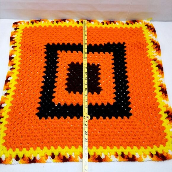 Handmade Crochet Granny Square Afghan Orange & Black Crotchet Throw Blanket - Picture 6 of 6